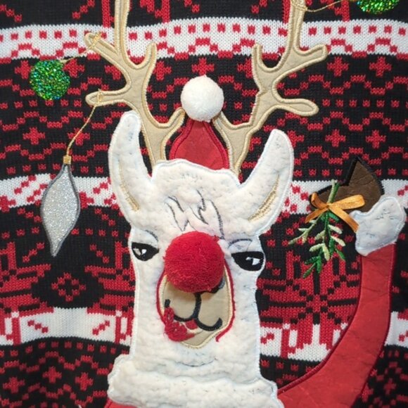 Ugly Christmas Sweater Fleece Llama Holiday Party Funny Drink Holder Pocket Knit - Picture 3 of 13